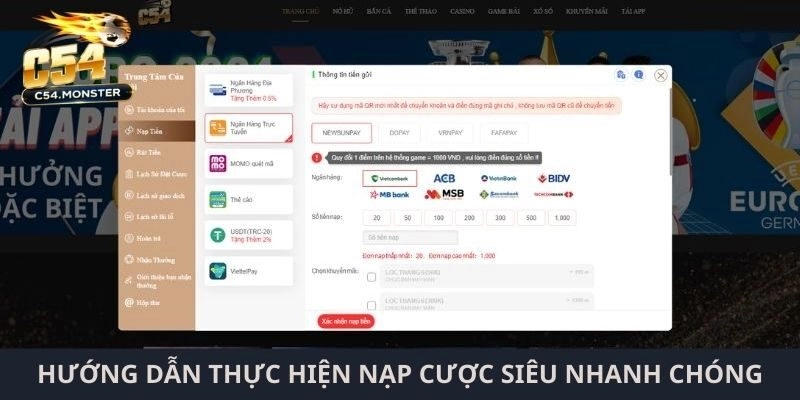 Hướng dẫn thực hiện nạp cược siêu nhanh chóng tại sân chơi hot hit